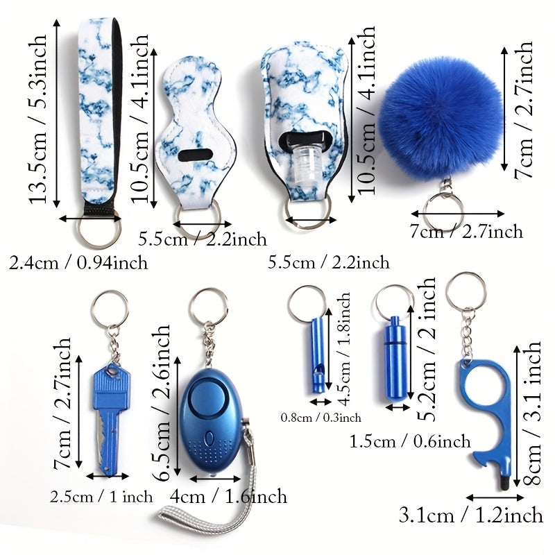 10PCS Safety Keychain Set w/ Personal Safety Alarm & Whistle, First Aid Bottle