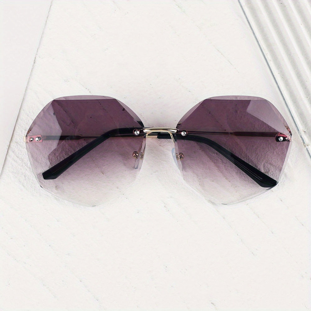 Oversized Polygonal Sunglasses Gradient Rimless Glasses UV400