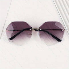 Oversized Polygonal Sunglasses Gradient Rimless Glasses UV400