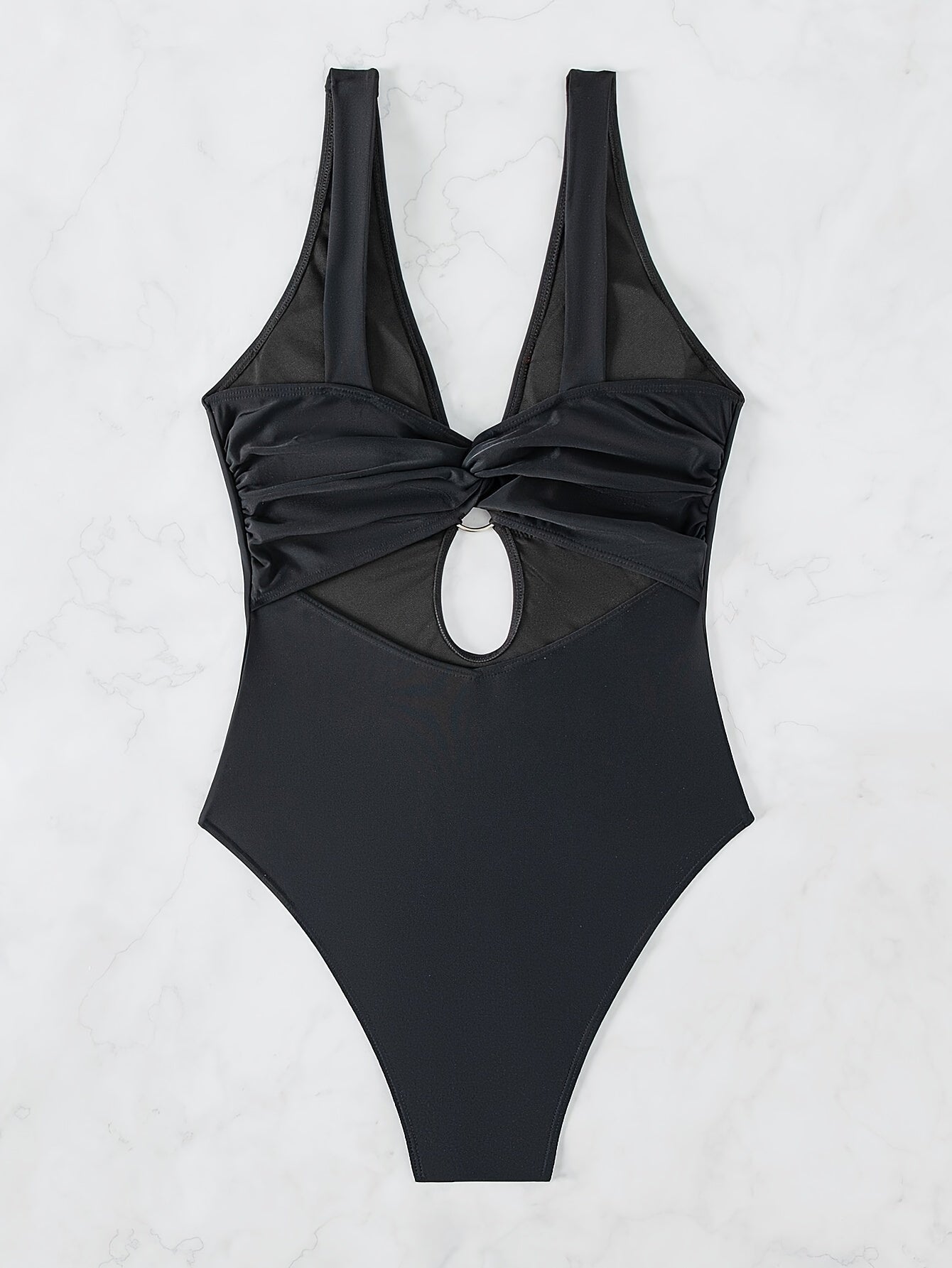 Hollow Out One Piece Swimsuit High Cut Deep V Neck Bathing Suit