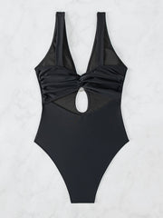 Hollow Out One Piece Swimsuit High Cut Deep V Neck Bathing Suit