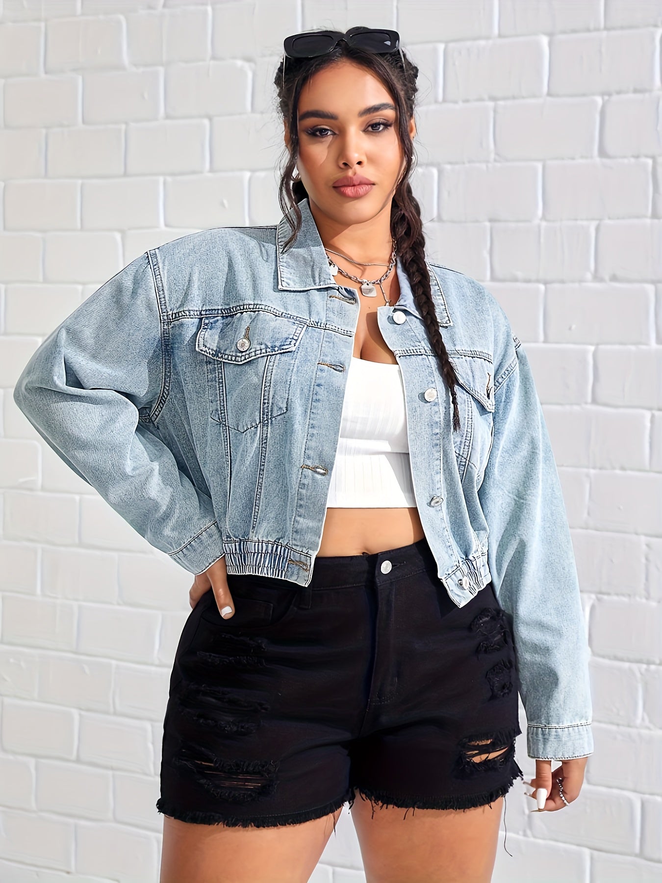 Denim Jacket Women's Solid Button Up Long Sleeve