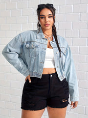 Denim Jacket Women's Solid Button Up Long Sleeve