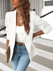 Solid Lapel Blazer Jacket Long Sleeve Work Office Women's Clothing