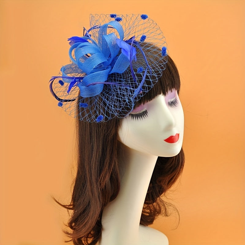 Vintage Mesh Headdress Faux Feather Head Piece for Horse Racing