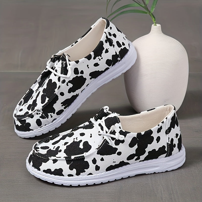 Cow Print Canvas Shoes Flat Lightweight Comfortable Outdoor Walking Shoes