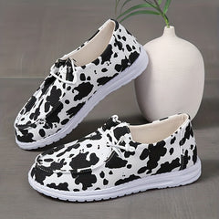 Cow Print Canvas Shoes Flat Lightweight Comfortable Outdoor Walking Shoes