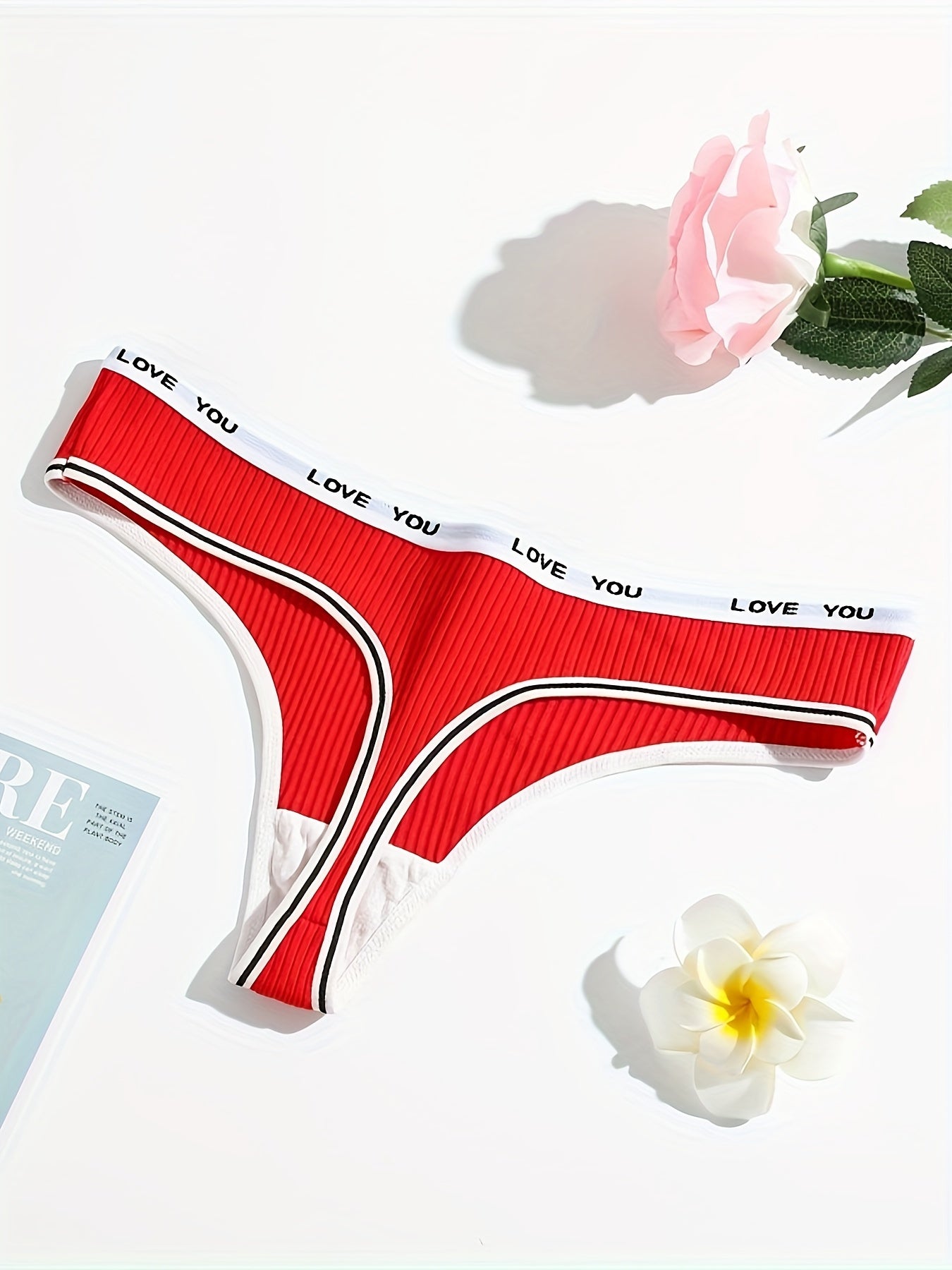 3pcs Letter Print Ribbed Thongs Soft & Comfy Intimates Panties