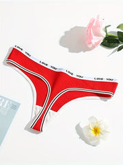 3pcs Letter Print Ribbed Thongs Soft & Comfy Intimates Panties