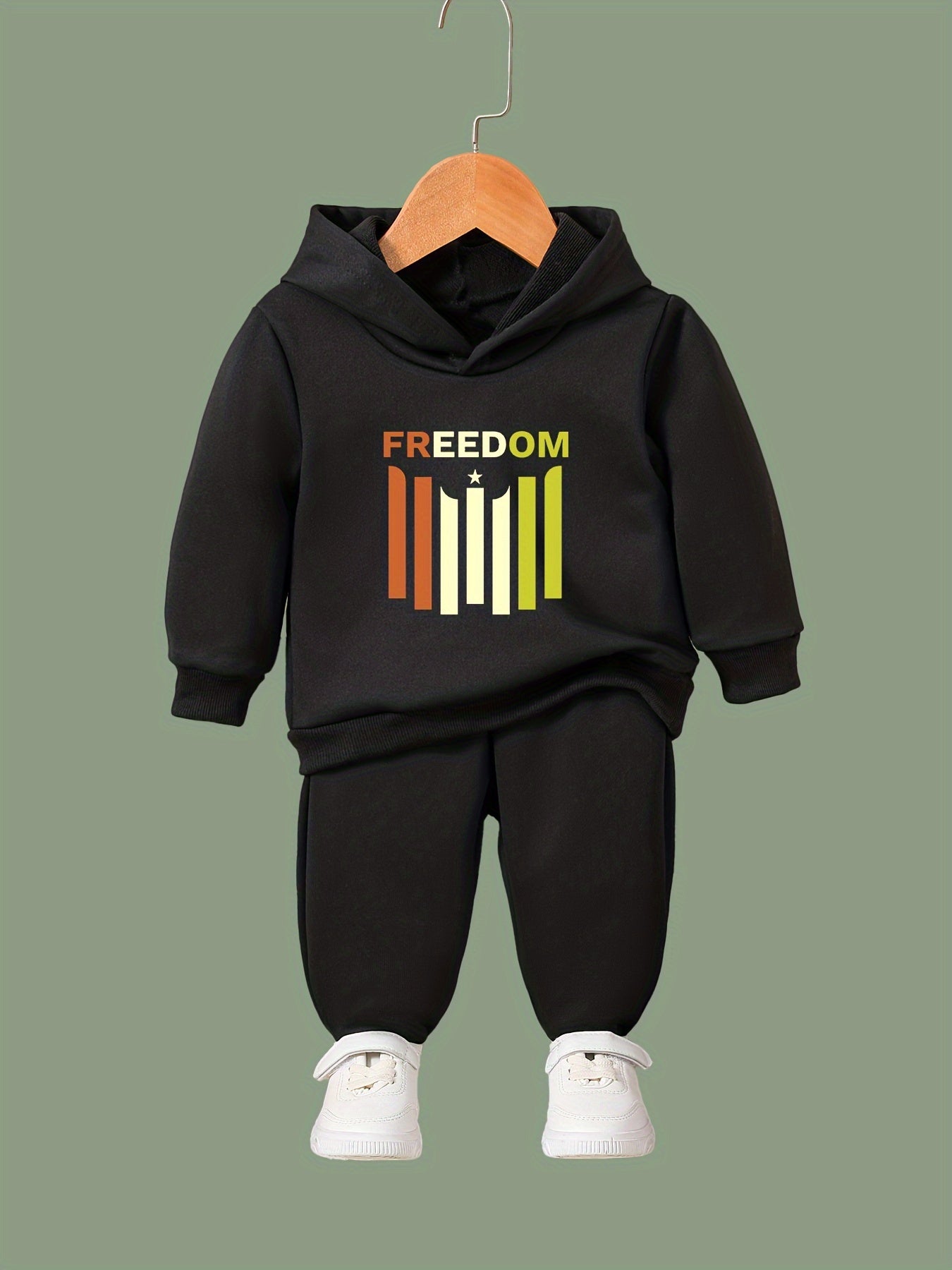 2pcs Girls Hoodies Jogger Pants Set Sports Outfit Freedom Print