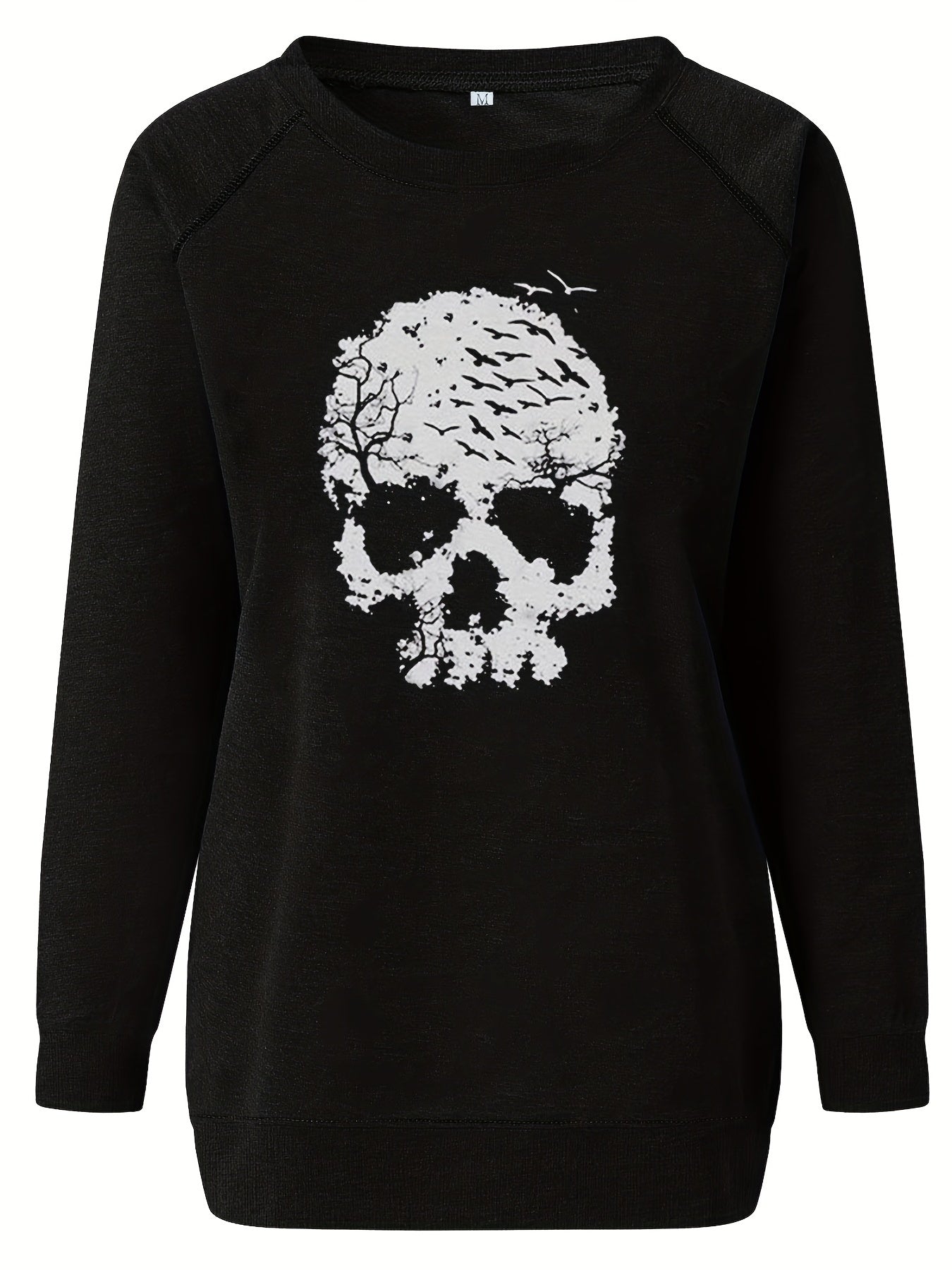 Skull Print Crew Neck Sweatshirt for Women