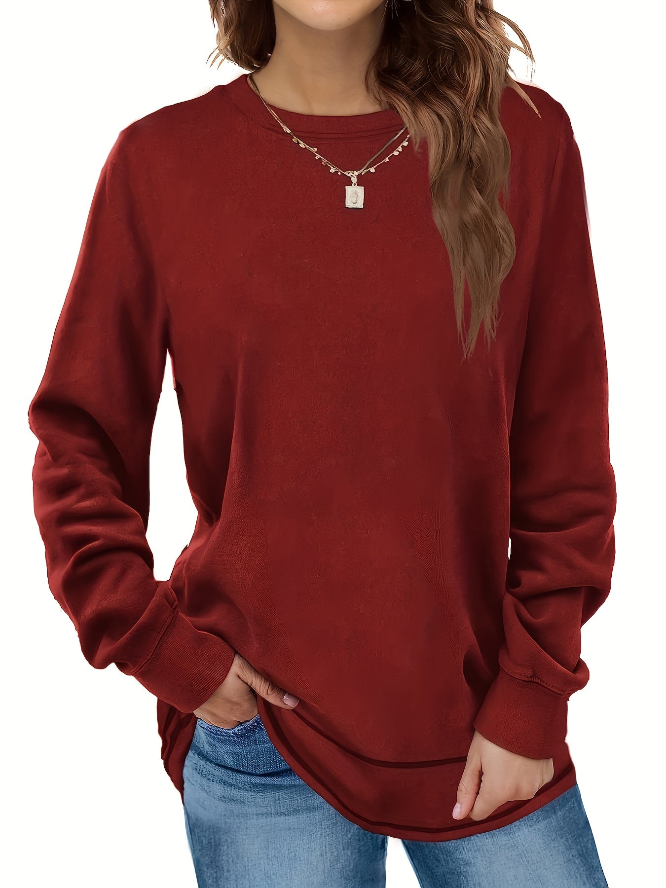 Women's Crew Neck Sweatshirt Long Sleeve Casual Sports Pullover Shirt