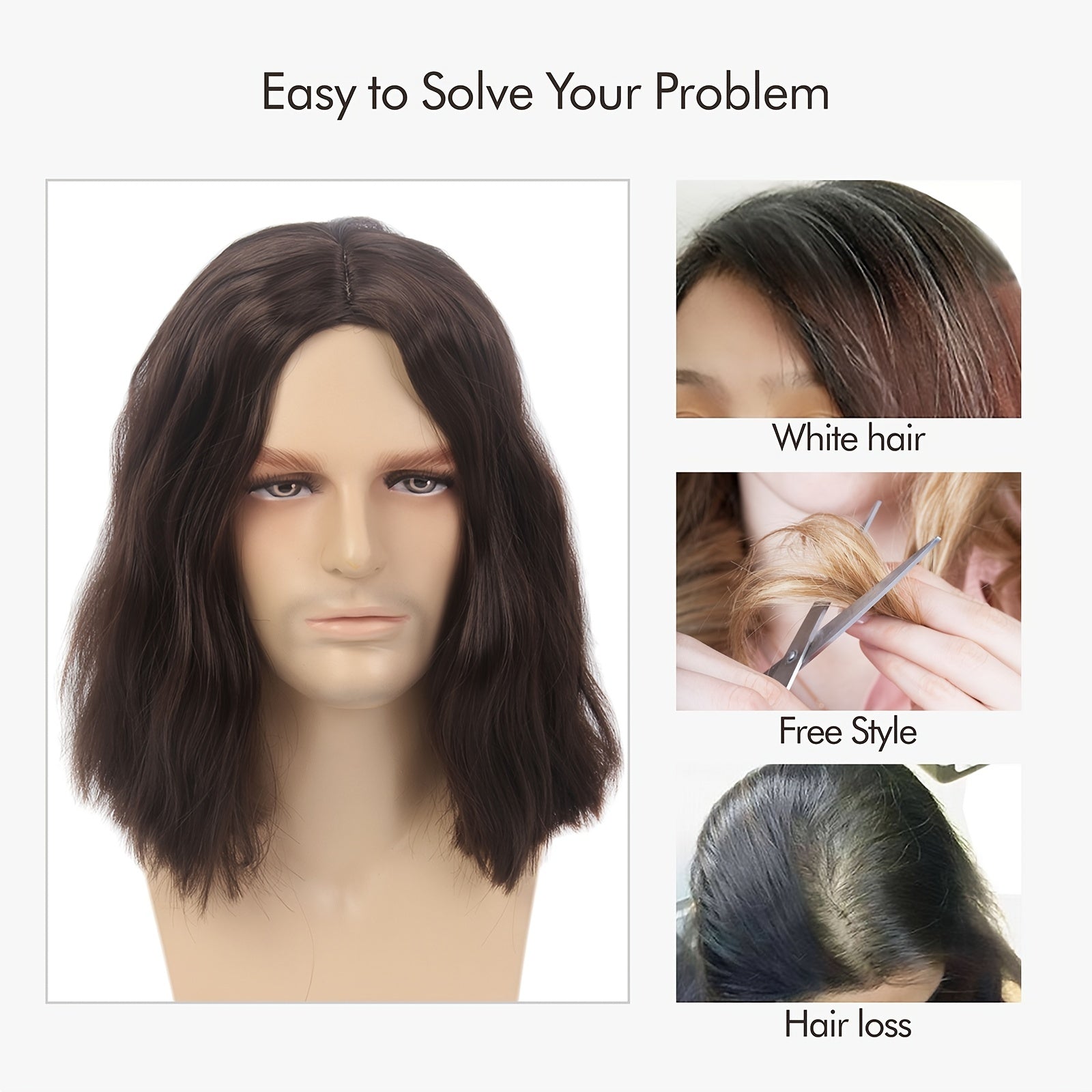 Curly Dark Brown Men's Wig Middle Part Cosplay Anime Heat Resistant