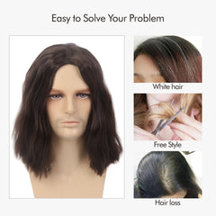 Curly Dark Brown Men's Wig Middle Part Cosplay Anime Heat Resistant