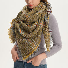 Checkered Triangle Tassel Scarf Warm Soft Fringe Yellow Blanket