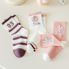 5 Pairs Kids Socks Sweet Cartoon Girls Pink Sports Socks