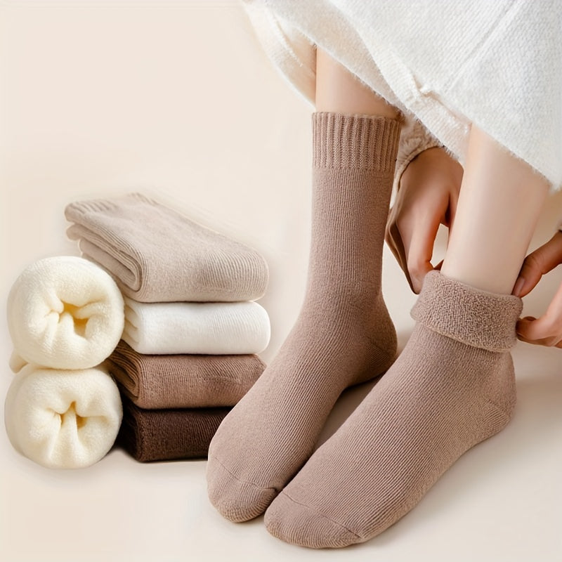 5 Pairs Women's Solid Mid Tube Socks Warm & Comfy Stockings & Hosiery