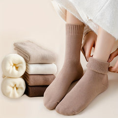 5 Pairs Women's Solid Mid Tube Socks Warm & Comfy Stockings & Hosiery