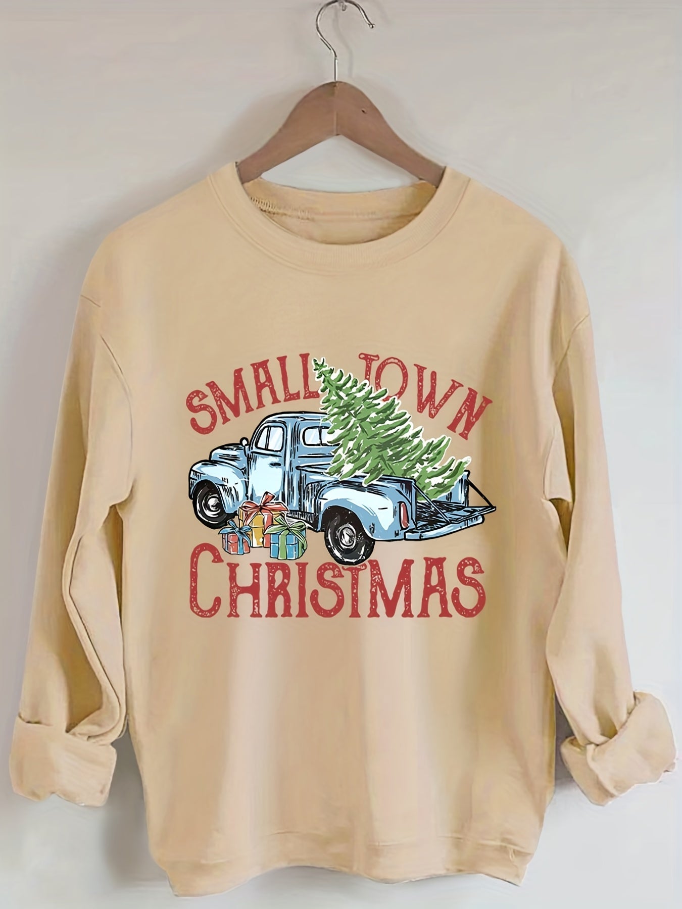 Small Town Christmas Sweatshirt Crew Neck Women's Clothing