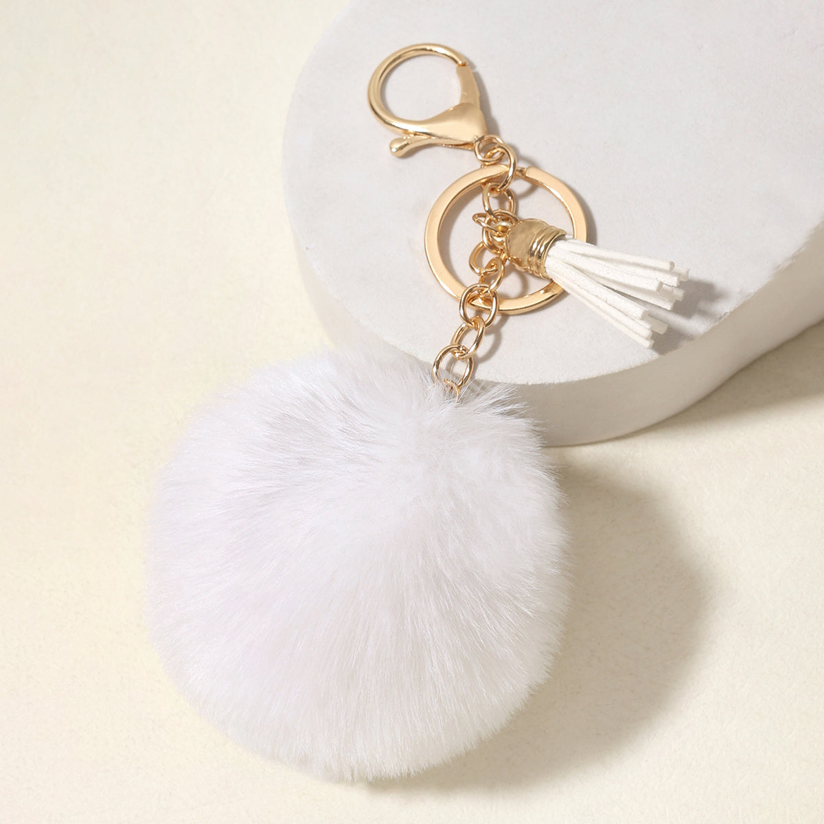 Fluffy Pom Pom Keychains Faux Rabbit Fur Pompom Silver Keyring Accessories