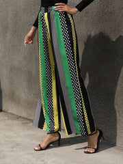 Striped Print Wide Leg Pants Casual Long Length