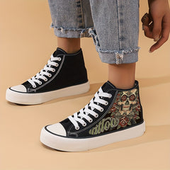 Horror Skull Pattern Lightweight High Top Canvas Sneakers