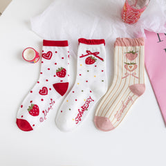 3 Pairs Women's Strawberry Mid Socks Set