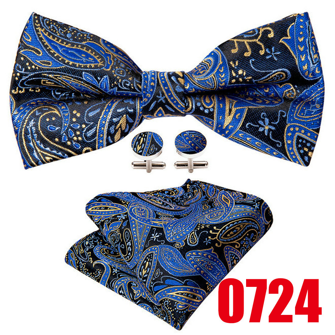 Barry Wang Golden Paisley Bow Tie Classic Pre Tied Adjustable Cravat Set