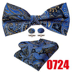 Barry Wang Golden Paisley Bow Tie Classic Pre Tied Adjustable Cravat Set