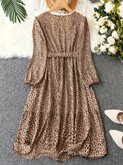 Leopard Print Lantern Sleeve Maxi Dress