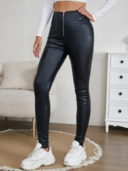 Solid PU Leggings Pants High Waist Skinny For Office