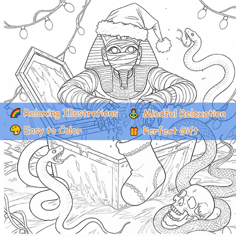 Dark Goth Christmas Adult Coloring Book Santa Claus Terrifying Scene Family Gift