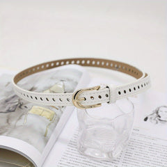 Vintage Eyelet PU Leather Belt Oval Pin Buckle Girdle
