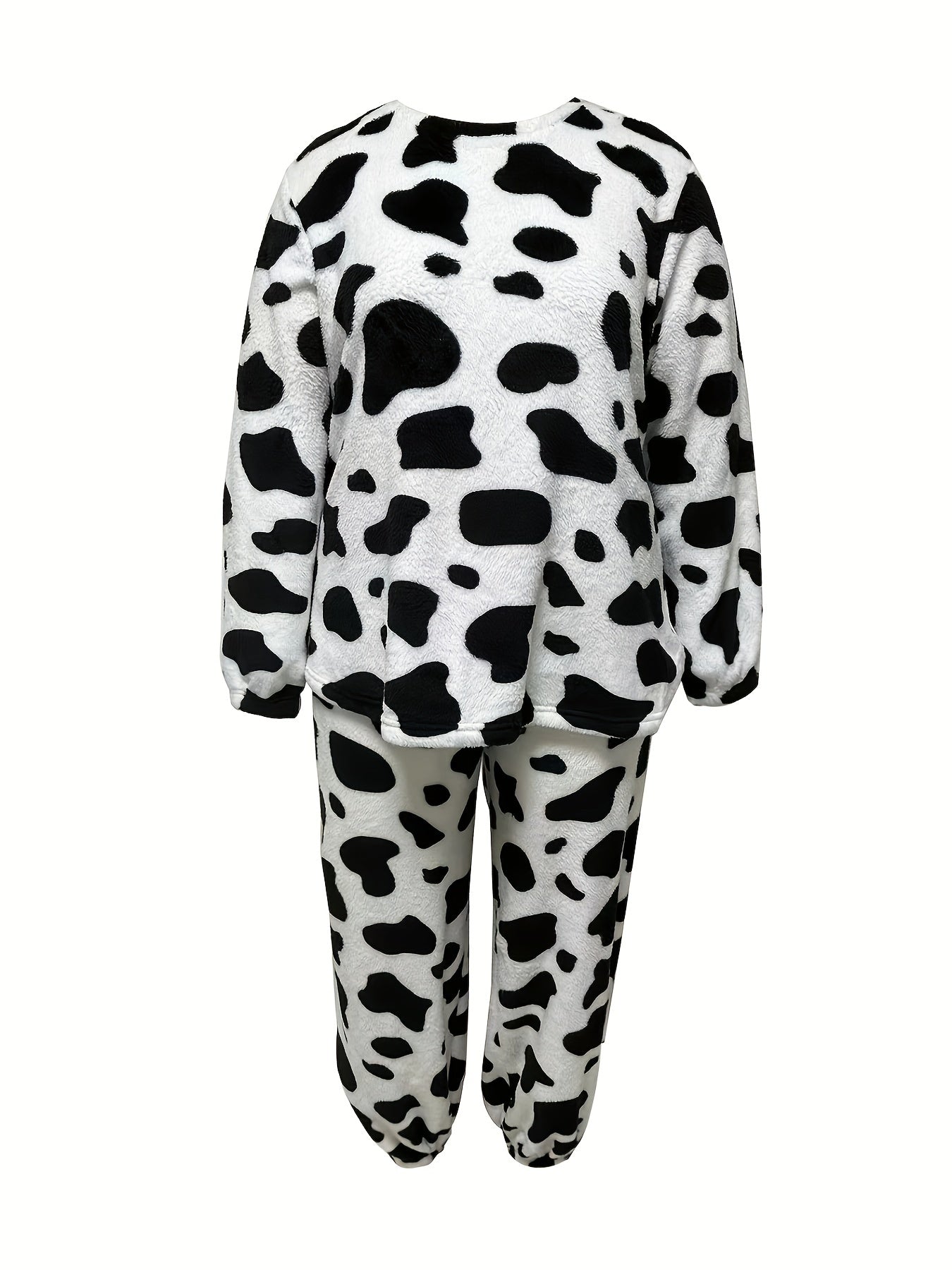 Cow Pattern Flannel Top & Shorts Two Piece Set
