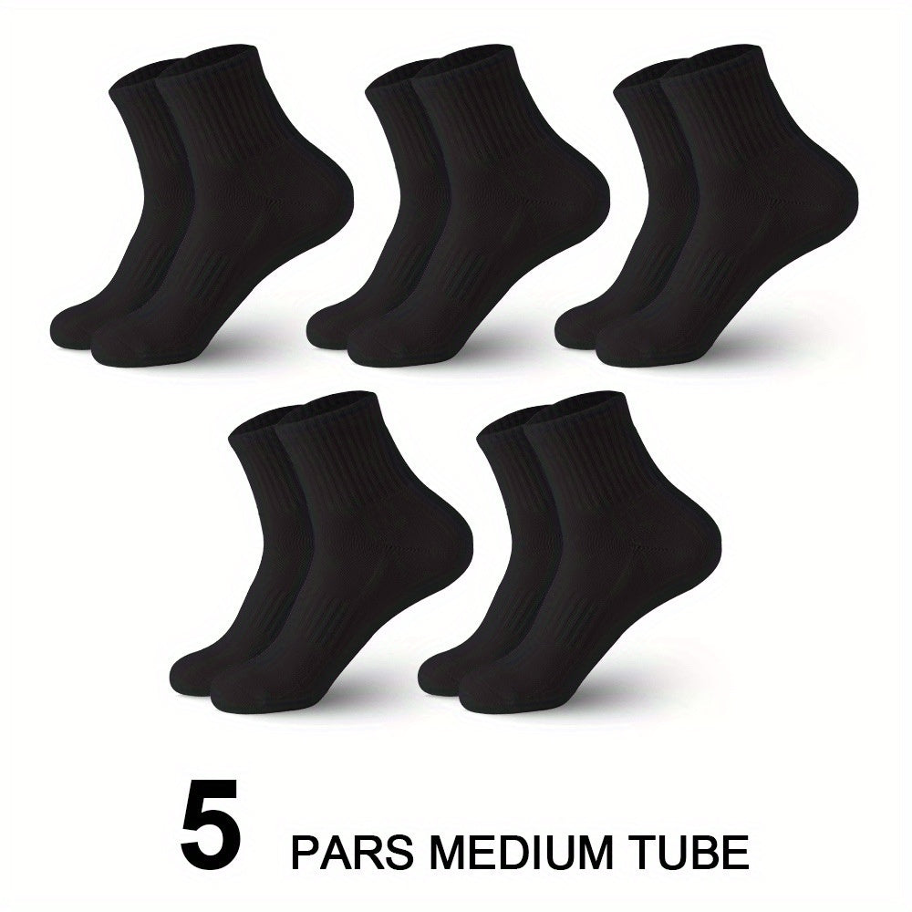 5 Pairs Men's Casual Sports Socks - Sweat Absorption, Odor Resistance
