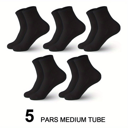 5 Pairs Men's Casual Sports Socks - Sweat Absorption, Odor Resistance