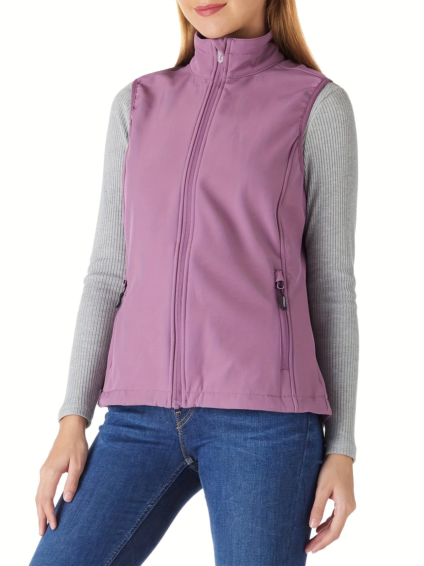 Women's Fleece Lined Softshell Vest, Windproof Lightweight Outerwear