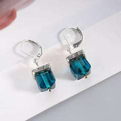 Zircon Stone Hoop Drop Earrings 925 Silver Plated Women Gift