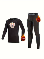 2pcs Kids Compression Fleece Sets Cartoon Long Sleeve Pullover Matching Pants