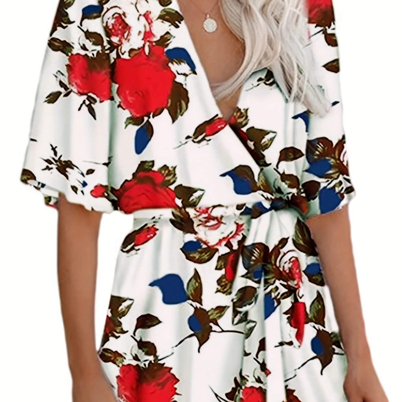 Boho V Neck Half Sleeve Jumpsuit Tie Waist Casual Jumpsuit