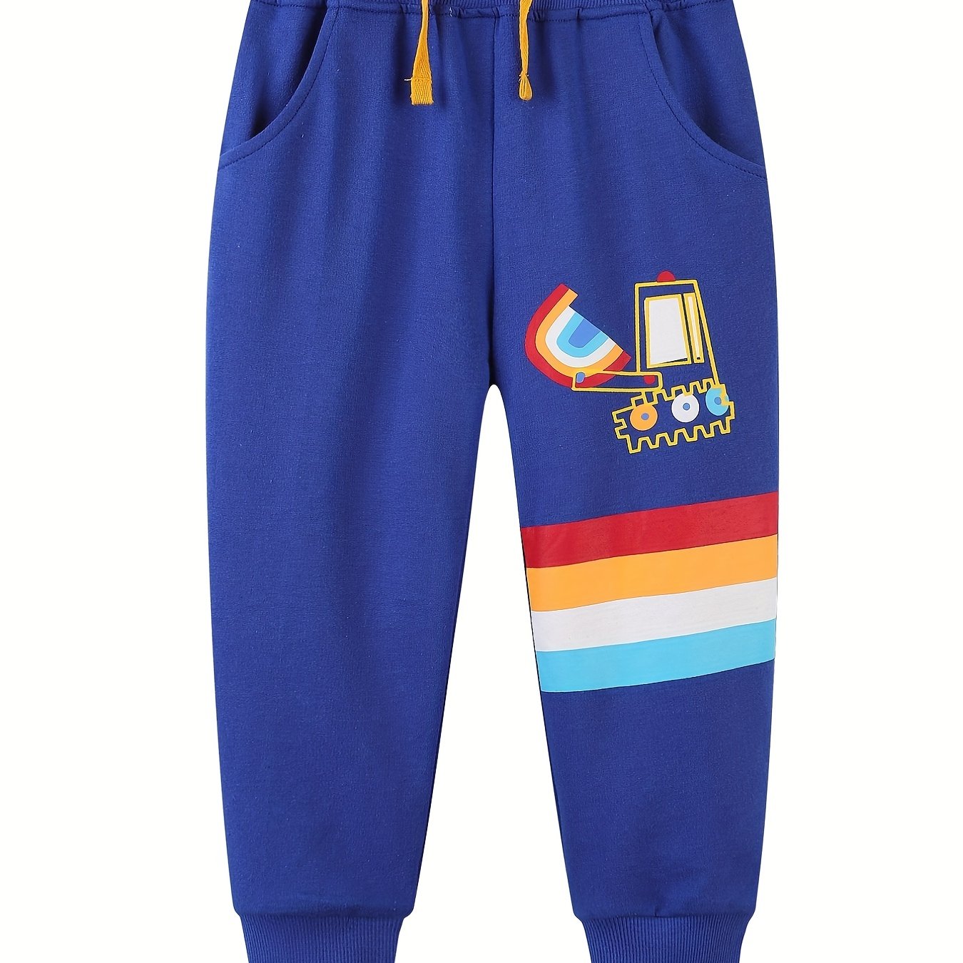Boys Cartoon Car & Rainbow Stripe Print Sweatpants