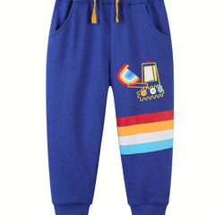 Boys Cartoon Car & Rainbow Stripe Print Sweatpants