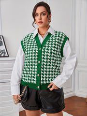Houndstooth V Neck Knit Vest