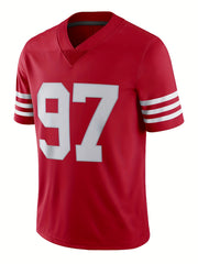 Men's #13 Red Rugby Jersey V Neck Shirt