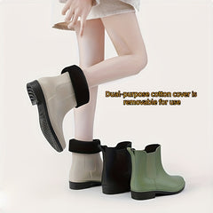 Women's Short Tube Solid Warm Rain Boots