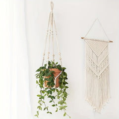 Indoor Hanging Plant Hanger Wood Beads Flower Pot Holder