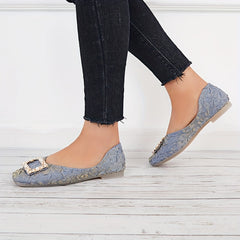 Faux Pearl Ballet Flats Square Toe Slip On Shoes
