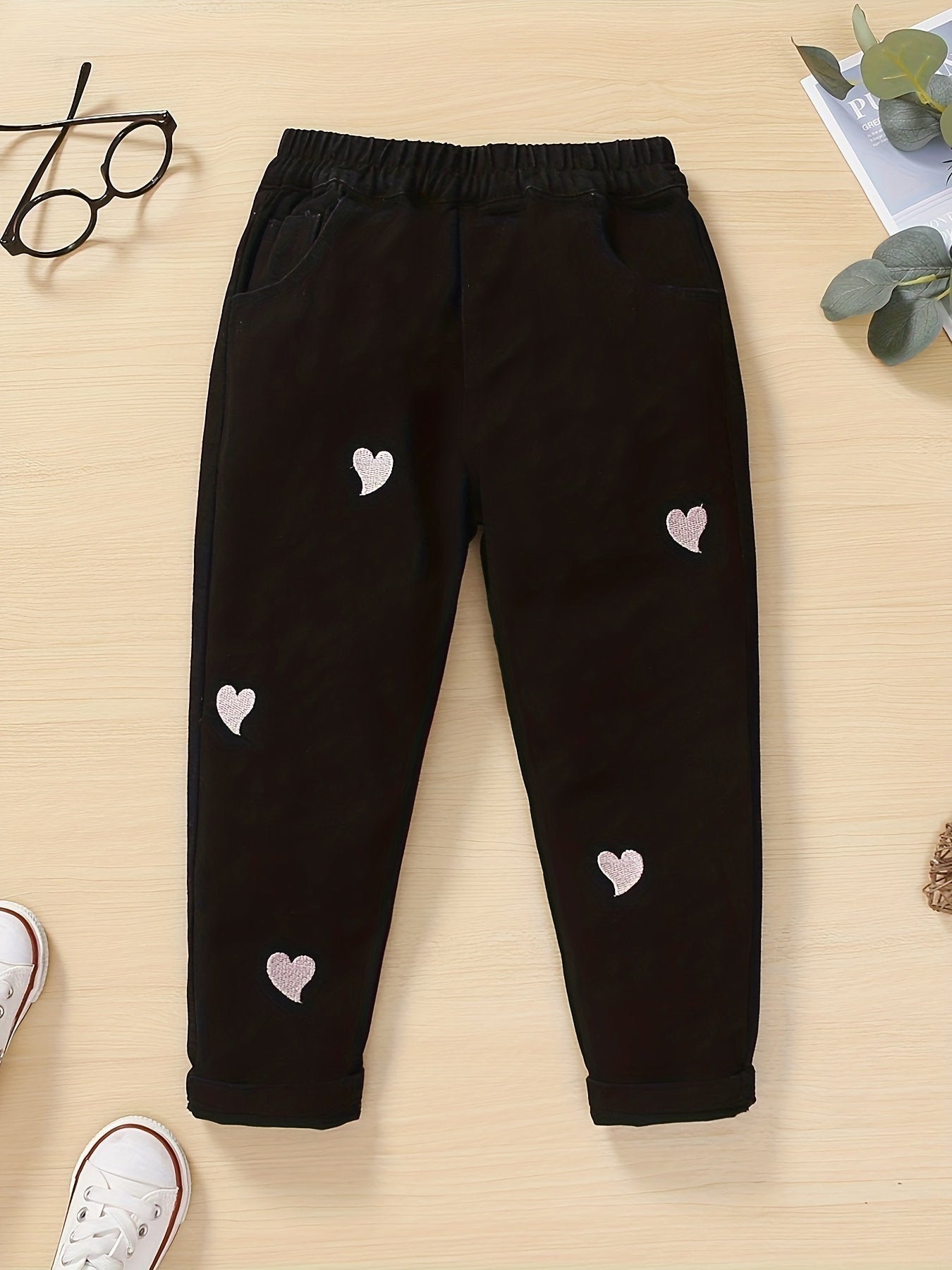 Toddler Girl Heart Embroidered Denim Jeans