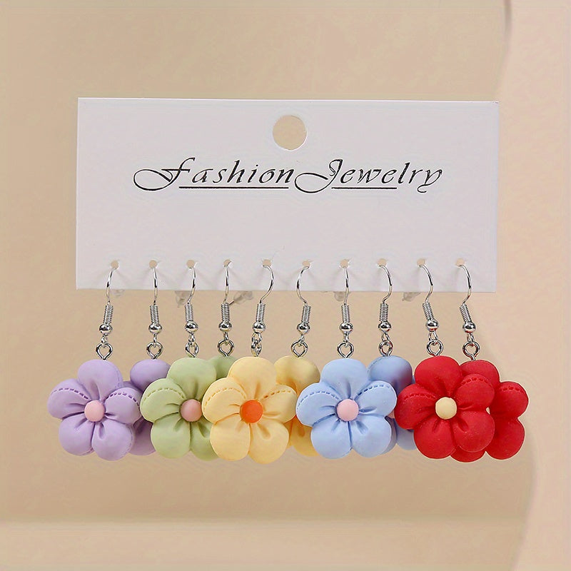 5pairs Girls Funny Flower Drop Earrings Teen Accessories