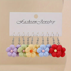 5pairs Girls Funny Flower Drop Earrings Teen Accessories